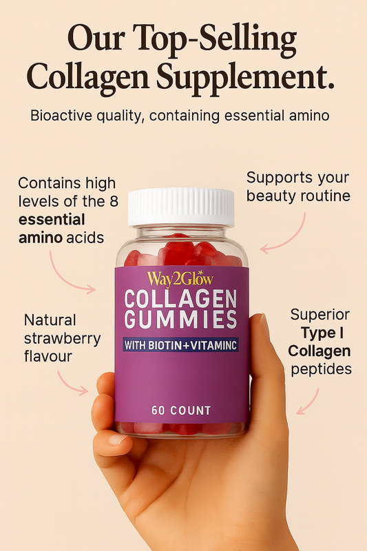 Collagen Gummies for Skin, Hair & Nails Support | Strawberry Flavour | Way2Glow